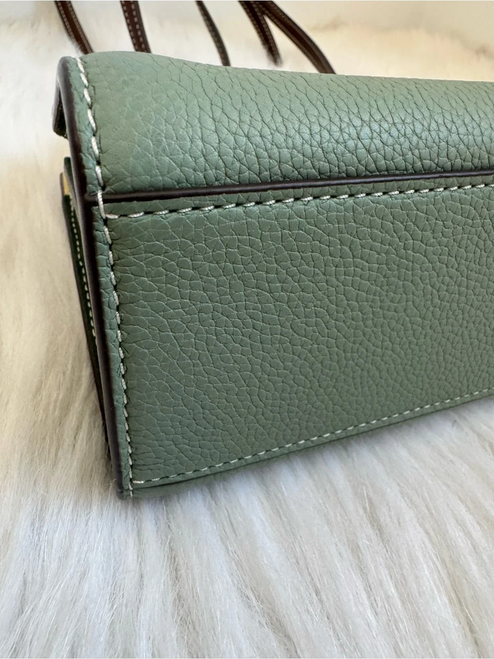 Tory Burch green pebbled leather petite Lee Radziwill double bag